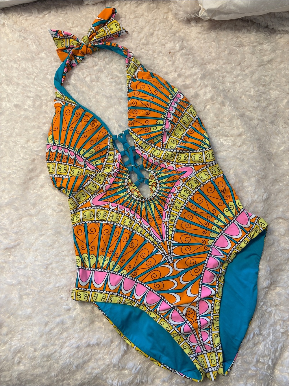 Trina Turk Vibrant Orange,Pink, Yellow Printed Swim One Piece 6 & Cover XS Set - Picture 4 of 15